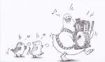  :3 :d =3 animal_focus bird commentary_request drum drumsticks duck eurasian_tree_sparrow heart hiraoka_senitsu instrument monochrome mouse musical_note no_humans open_mouth original shadow simple_background smile sparrow standing standing_on_one_leg taiko_drum tail_raised white_background 