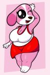  2021 absurd_res animal_crossing anthro big_breasts breasts canid canine canis cleavage clothed clothing cookie_(animal_crossing) curvy_figure digital_media_(artwork) domestic_dog dot_eyes eyelashes feet female fingers fur hand_on_head hi_res huge_breasts looking_at_viewer mammal multicolored_body multicolored_fur nintendo one_eye_closed pink_background pink_body pink_fur shirt simple_background simple_eyes smile solo someth1ngoranother standing tank_top thick_thighs toes tongue topwear two_tone_body two_tone_fur video_games voluptuous white_body white_fur wide_hips wink winking_at_viewer 
