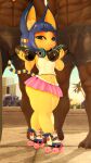  3d_(artwork) absurd_res adriandustred animal_crossing ankha_(animal_crossing) anthro bottomwear clothing digital_media_(artwork) domestic_cat felid feline felis female hi_res larger_male male mammal miniskirt monster_energy nintendo rollerskates short_stack size_difference skirt smaller_female video_games 