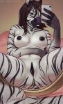  animal_genitalia anthro anus big_breasts breasts butt cellphone delki equid equine female fur genitals hair holding_object looking_at_viewer mammal nipples nude phone presenting pussy simple_background sluggystudio smile solo stripes thick_thighs zebra 
