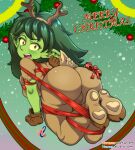  big_butt blush bound breasts butt female goblin green_body green_hair green_skin hair hi_res humanoid humanoid_pointy_ears martincorps not_furry ribbons solo 