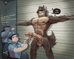  anthro balls canid canine canis dreamworks erection eruprior genitals hi_res human humanoid_genitalia humanoid_penis inside male male/male mammal mr._wolf_(the_bad_guys) penis police police_lineup station t-pose the_bad_guys wolf 