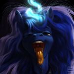  2020 blue_body blue_fur blue_hair bodily_fluids drooling equid equine female feral friendship_is_magic fur gaping_mouth hair hi_res horn horse long_tongue looking_at_viewer magic magic_user mammal mouth_shot my_little_pony open_mouth pinefool princess_luna_(mlp) saliva solo tongue tongue_out uvula 