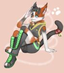  abstract_background anthro bell bulge calico_cat collar domestic_cat fan_character felid feline felis heterochromia hi_res male mammal mottled piebald ribbons sitting solo solo_focus summoning_square 