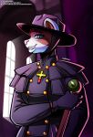  absurd_res anthro artofthediscipline clothing domestic_ferret female hat headgear headwear hi_res mammal mustela mustelid musteline plague_doctor simple_background smile solo true_musteline 