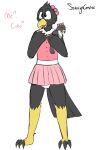  ambiguous_gender anthro avian bird bottomwear clothing diaper diaper_under_clothing english_text falcon falconid girly happy hi_res nephy_abdl_(peregrine) padded padding peregrine_falcon plushie skirt solo sovereigncervine text 