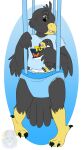  anthro avian bird bouncer diaper falcon falconid hi_res male nephy_abdl_(peregrine) padded padding peregrine_falcon plushie rileykit solo top_wing 