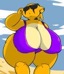  anthro big_breasts bikini black_body black_fur breasts cleavage clothed clothing cloud eyewear felid female fur huge_breasts low_res mammal multicolored_body multicolored_fur pantherine parfait_(plaga) plaga purple_clothing sand short_stack sky solo sunglasses swimwear thick_thighs tiger wide_hips yellow_body yellow_fur 