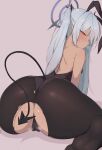  animal_ears ass back black_legwear blue_archive blush cameltoe dark-skinned_female dark_skin halo highres iori_(blue_archive) kkry99 long_hair looking_at_viewer playboy_bunny pointy_ears rabbit_ears red_eyes sitting sweat tail torn_clothes torn_legwear twintails 