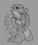  2021 anthro bottomless clothed clothing crocodile crocodilian crocodylid daisy_quokka:_world&#039;s_scariest_animal fangs female genitals greyscale half-closed_eyes licking looking_at_viewer monochrome narrowed_eyes partially_clothed pussy reptile ronda_saltie scalie self_lick sketch solo tongue tongue_out wugi 