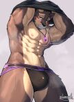  abs anthro blush bulge canid canine canis clothing crystal domestic_dog jewelry jockstrap kamyuelo lifewonders live-a-hero looking_at_viewer male mammal muscular muscular_anthro muscular_male necklace nipples pecs pubraseer purple_clothing purple_eyes solo underwear undressing uwu video_games 
