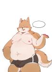  2021 anthro belly blush brown_body bulge canid canine canis clothing domestic_dog eyes_closed haoming hi_res kemono male mammal moobs navel nipples overweight overweight_male simple_background solo underwear white_background 