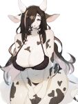  3:4 baburusushi big_breasts bovid bovine bra breasts cattle chubby_female cleavage clothed clothing female hair hair_over_eye hi_res holstein_friesian_cattle huge_breasts kemono mammal one_eye_obstructed panties slightly_chubby solo thick_thighs underwear 