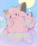  :d blush_stickers clefairy cloud commentary_request happy honepink looking_up no_humans open_mouth pokemon pokemon_(creature) sitting smile solo star_(symbol) 