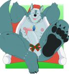  abs absurd_res anthro balls blep breke canid canine canis christmas christmas_clothing clothing erection feet foot_focus genitals gift_wrapped hands_behind_head hi_res holidays lifewonders male mammal muscular muscular_anthro muscular_male nipples nude pawpads pecs penis solo tokyo_afterschool_summoners tongue tongue_out video_games viktor0r wolf 