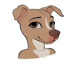  anthro brown_eyes bust_portrait canid canine canis domestic_dog female fur looking_at_viewer mammal multicolored_body multicolored_fur pit_bull portrait simple_background solo southnorth tan_body tan_fur two_tone_body two_tone_fur white_background 