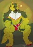  anthro bulge canid canine canis clothed clothing domestic_dog fur german_shepherd green_body green_fur herding_dog hi_res local_cannibal male mammal muscular muscular_anthro muscular_male pastoral_dog solo solo_focus tagme underwear underwear_only 