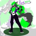  abs absurd_res ambiguous_gender anthro canid canine canis clothing cyberpunk dyed-hair dyed_fur hi_res line_art mammal punk sfw solo wolf 