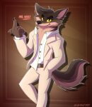  2021 4_fingers absurd_res anthro bottomwear canid canine canis clothing dreamworks english_text fingers gradient_background hand_gesture hand_in_pocket hi_res le0_wolf looking_at_viewer male mammal mr._wolf_(the_bad_guys) pants pockets simple_background smile solo suit text the_bad_guys watermark white_clothing wolf 