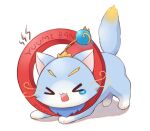  &gt;w&lt; 7mb_yut all_fours animal_focus bell cat closed_mouth crown english_commentary league_of_legends no_humans no_symbol open_mouth simple_background tail_raised teardrop white_background yuumi_(league_of_legends) 