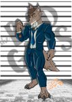  abs absurd_res anthro bulge canid canine canis clothing detailed_bulge dreamworks hi_res lobo_serchwolf male mammal mr._wolf_(the_bad_guys) muscular muscular_male paws smile solo suit the_bad_guys wolf 