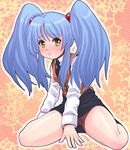  blue_hair blush cameltoe ebi_tendon hands hoshino_ruri kidou_senkan_nadesico panties pencil_skirt skirt skirt_lift solo twintails underwear upskirt 