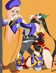  2girls arc_system_works beret bisexual black_hair blazblue blazblue:_calamity_trigger blonde_hair blush censored cum cum_on_back cum_on_body cum_on_clothes cum_on_upper_body cunnilingus green_eyes hand_in_panties hat kotuzui_yositune litchi_faye_ling long_hair marrow_(pixiv477513) masturbation multiple_girls noel_vermillion open_mouth oral panda panties penis red_ribbon ribbon thighhighs underwear uniform very_long_hair what yuri 