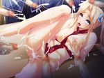  artist_request blonde_hair breasts bukkake censored character_request cum fuck_eyes gangbang group_sex purple_eyes ribbon rolleyes rolling_eyes source_request 