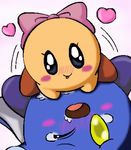  1girl artist_request blush bow cowgirl_position cute girl_on_top heart hearts hetero kirby looking_at_viewer lowres meta_knight moaning monster nintendo no_humans one_eye_closed open_mouth original ribbon sex size_difference smile straddling tongue wink yellow_eyes 
