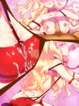  ass bare_shoulders blonde_hair breasts censored collar cum cum_on_ass cum_on_body cum_on_breasts cum_on_lower_body cum_on_upper_body fellatio hairu hotpants kneeling leash long_hair macross macross_frontier oral paizuri penis pov sheryl_nome shirt_lift short_shorts shorts suspenders tubetop 