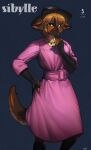  absurd_res anthro breasts canid canine canis clothed clothing domestic_dog dress english_text female fingerless_gloves fur gloves hair handwear hat headgear headwear hi_res inner_ear_fluff jewelry looking_at_viewer mammal necklace pgm300 short_hair solo text tuft 