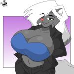  absurd_res anthro big_breasts breasts chrisandcompany clothing female hair hi_res huge_breasts kelsey_sienna mammal mephitid skunk solo 