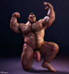  3d_(artwork) ad-games armpit_hair balls belly_hair big_muscles body_hair chest_hair digital_media_(artwork) facial_hair flaccid flexing flexing_bicep flexing_both_biceps genitals hi_res humanoid humanoid_genitalia humanoid_penis kneeling leg_hair male muscular muscular_male nipples not_furry nude on_one_knee orc penis pubes simple_background solo 