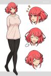  1girl alternate_costume bangs breasts closed_eyes expressions highres large_breasts mochimochi_(xseynao) open_mouth pyra_(xenoblade) red_eyes red_hair short_hair smile solo swept_bangs xenoblade_chronicles_(series) xenoblade_chronicles_2 