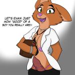  absurd_res anthro breasts canid canine clipboard clothed clothing diane_foxington dreamworks female fox fur genitals herm hi_res intersex male mammal mysticalwuff necktie nipples partially_clothed penis solo the_bad_guys thong throbbing underwear 
