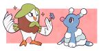  beak black_eyes blue_flower bright_pupils brionne closed_mouth commentary_request dartrix flower holding holding_flower jaho no_humans one_eye_closed pokemon pokemon_(creature) sparkle standing white_pupils 