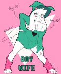  anthro baggy_clothing blush bottomless bovid caprine chest_tuft clothed clothing deltarune english_text eyewear feelin_synful floppy_ears fur girly glasses goat horn looking_at_viewer loose_shirt male mammal pink_eyes pink_horn ralsei signature solo standing text tuft undertale_(series) video_games white_body white_fur 