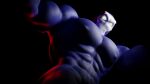  3d_(artwork) abs absurd_res biceps big_muscles blender_(software) blue_body clothed clothing darkness demon digital_media_(artwork) glowing glowing_eyes hi_res huge_muscles huge_pecs looking_at_viewer male male/male manly mask mindorbody muscular muscular_male nipples red_lighting simple_background solo standing topless topless_male 