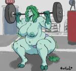  anthro awful_lad big_breasts bovid bovine breasts cattle chubby_female clothed clothing deadlift exercise female hi_res hooves huge_breasts mammal minty_(awful_lad) muscular muscular_female overweight overweight_female panties panties_only solo topless underwear underwear_only weightlifting workout 