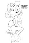  anthro anus bottomless clothed clothing dress drockdraw female genitals hi_res lagomorph leporid lola_bunny looney_tunes mammal monochrome no_underwear pussy rabbit solo the_looney_tunes_show warner_brothers 