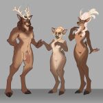 1:1 2021 5_fingers anthro antlers balls beard big_hair blonde_hair breasts brown_body brown_fur brown_hair brown_nose capreoline cervid conditional_dnp curled_hair digitigrade ear_piercing ear_ring facial_hair female fingers foreskin fur genitals grey_background group hair hand_behind_back hand_holding hi_res hooves horn humanoid_hands jewelry male male/female mammal navel necklace nipples nude penis piercing pubes pussy reindeer scappo simple_background smile standing unguligrade_anthro white_hair 