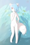  absurd_res animal_humanoid anthro barefoot blue_hair cat_humanoid domestic_cat feet felid felid_humanoid feline feline_humanoid felis female fur hair hi_res humanoid kemono mammal mammal_humanoid nude ranlunghsu red_eyes solo white_body white_fur 