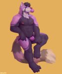  absurd_res ailurid anthro bulge candy claws clothing dessert fluffy food hair hi_res male mammal muscular nipples paws pecs pink_body red_panda snaftfc solo underwear 