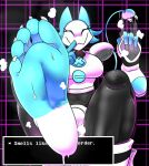  2021 absurd_res anthro bodily_fluids clothing deltarune digital_media_(artwork) feet felid feline female fingers foot_focus footwear hi_res holding_object humanoid_feet machine mammal musk robot saaxon smelly smelly_feet soles solo sweat tasque_manager toes undertale_(series) video_games 