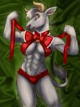  2021 5_fingers abs anthro breasts caribou_(artist) clothed clothing digital_media_(artwork) ear_piercing ear_ring female fingers gift_wrapped horn piercing smile 