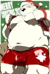  2021 anthro balls_outline belly bulge christmas christmas_clothing christmas_headwear clothing genital_outline hat headgear headwear hi_res holidays humanoid_hands kemono kisukemk777 male mammal moobs navel overweight overweight_male penis_outline polar_bear santa_hat solo underwear ursid ursine 