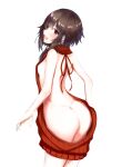 1girl absurdres ass back backless_dress backless_outfit bangs bare_back bare_shoulders black_panties breasts brown_hair commentary cowboy_shot dimples_of_venus dress fang from_behind halterneck hand_on_ass highres kavies kono_subarashii_sekai_ni_shukufuku_wo! legs_together looking_back megumin meme_attire no_bra no_hat no_headwear no_panties open_mouth panties red_dress red_eyes red_sweater revision ribbed_sweater short_hair short_hair_with_long_locks sideboob simple_background small_breasts solo sweater sweater_dress turtleneck turtleneck_sweater underwear virgin_killer_sweater white_background 