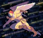  1boy ass bara full_body greek_clothes male_focus muscular muscular_male pectorals pollux_(housamo) red_hair running short_hair sideburns single_wing sky solo star_(sky) starry_sky thick_thighs thighs tokyo_afterschool_summoners topless_male tsuna_(so_da77) wings 
