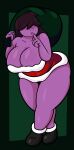  2021 absurd_res anthro bent_over big_breasts boots breasts christmas christmas_clothing cleavage clothed clothing curvy_figure deltarune digital_media_(artwork) dress feet female fingers footwear freckles freckles_on_breasts green_background hair hair_over_eyes hi_res holidays huge_breasts long_hair purple_body purple_hair purple_scales reptile sack scales scalie simple_background solo someth1ngoranother susie_(deltarune) thick_thighs tube_dress undertale_(series) video_games voluptuous wide_hips 
