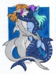  absurd_res anthro arm_fins bazted big_breasts blue_body blue_scales blush breasts carpet_shark chloe_culson_(ryltar) dorsal_fin duo female female/female fin fingers fish genitals grey_body hair hi_res kissing mara_bluufin marine non-mammal_breasts nude open_mouth purple_dye pussy red_hair scales seductive sex shark shark_tail simple_background sitting thick_tail underwater underwater_sex water whale_shark 